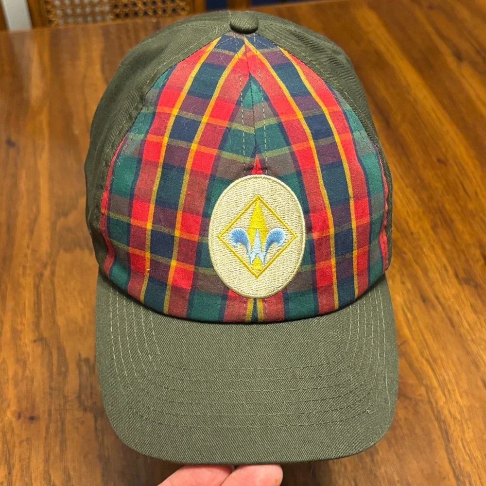 Webelos Cap Olive Green Plaid Boy Scouts of America Uniform Hat MD/LG